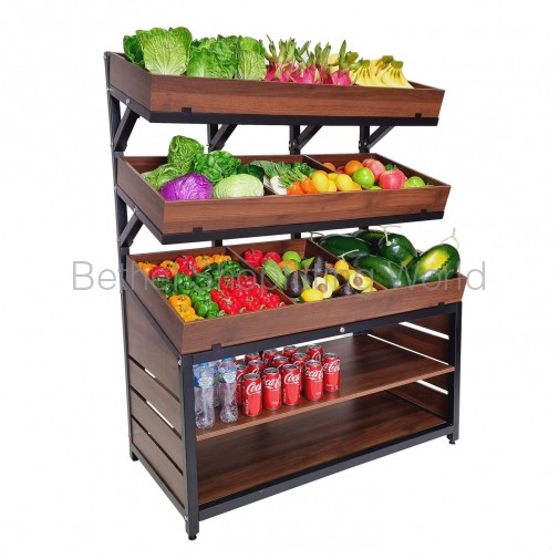 3 Tier Produce Display with Wooden Crates  (sw509)